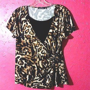 Notations, capped sleeved,animal print top